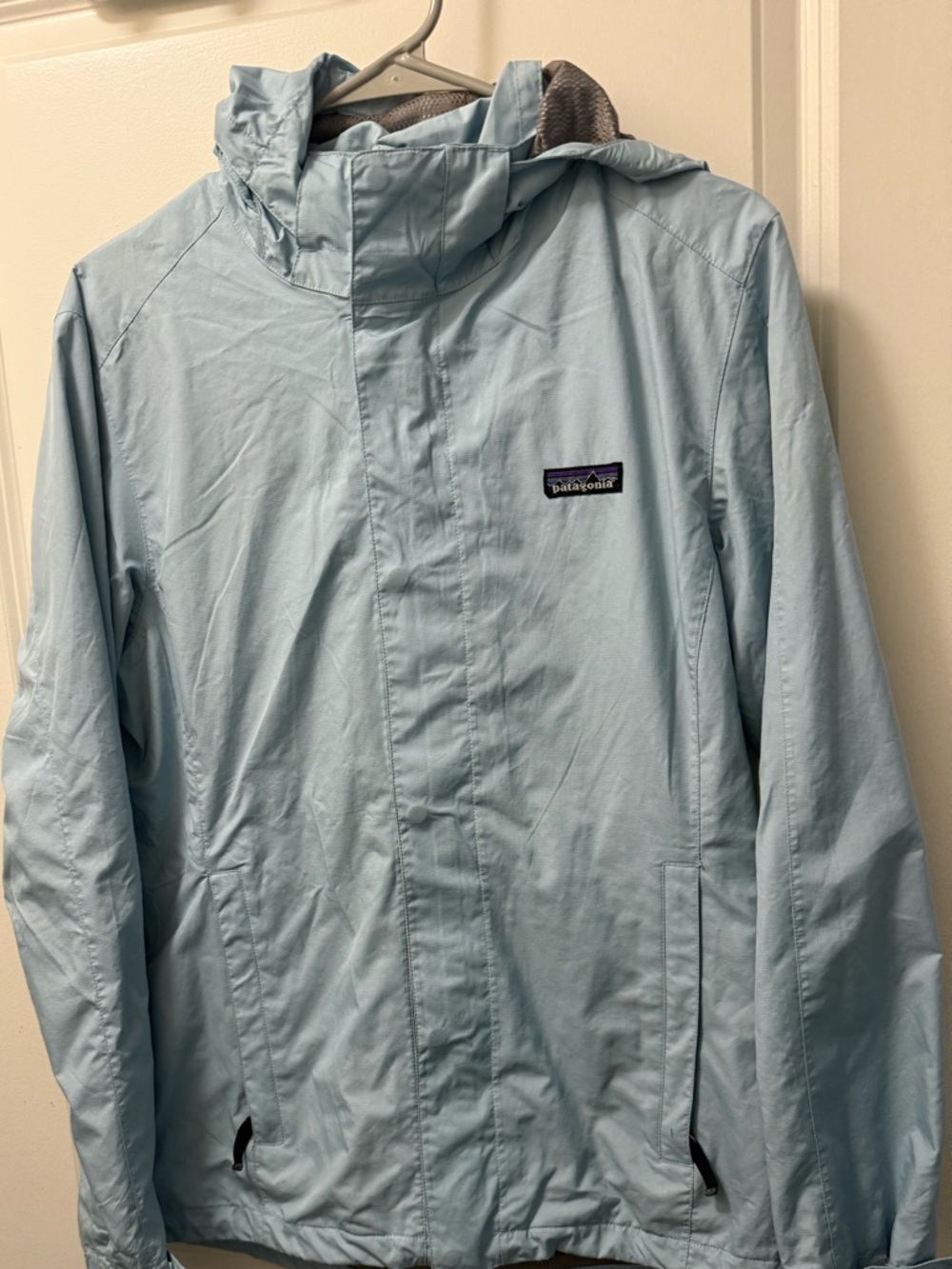 Patagonia Men's Pale Blue Hooded Rain Shell Jacket